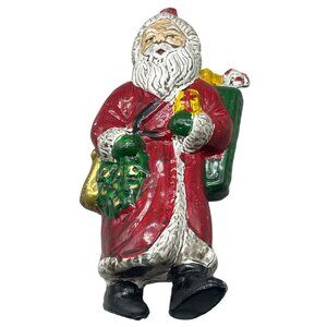 Christmas Santa Claus tree ornament red gold bag plastic 3.5" READ